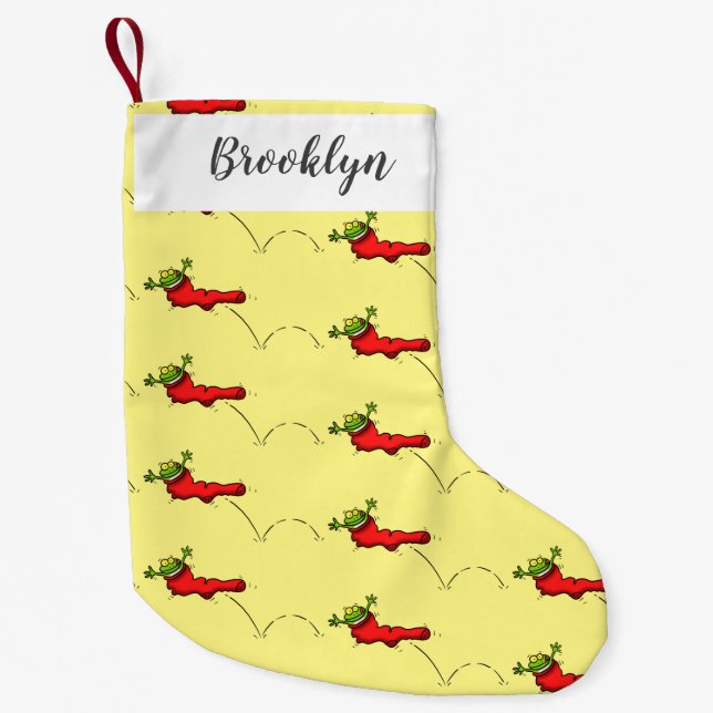 Cute frog in a red sock jumping cartoon (Front)