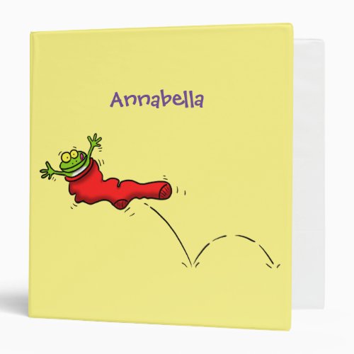 Cute frog in a red sock jumping cartoon 3 ring binder