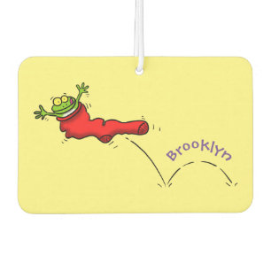 Cute frog in a red sock jumping cartoon  air freshener