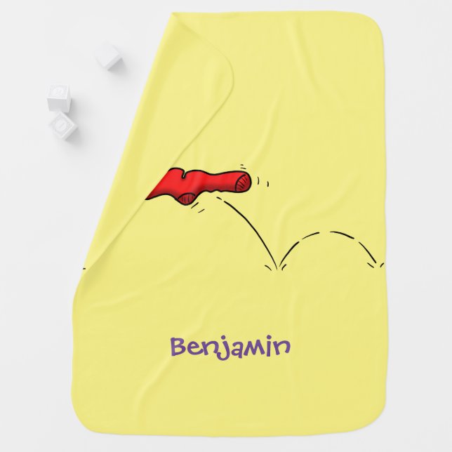 Cute frog in a red sock jumping cartoon baby blanket (In Situ)