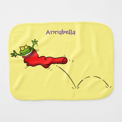 Cute frog in a red sock jumping cartoon baby burp cloth