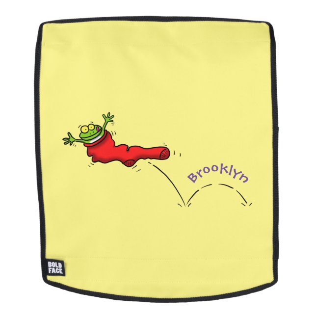 Cute frog in a red sock jumping cartoon backpack (Removable Face)