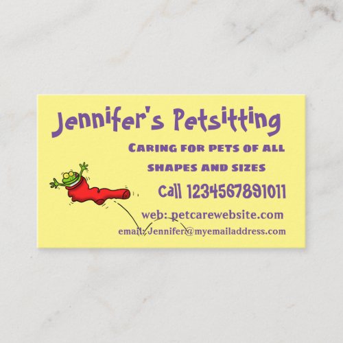 Cute frog in a red sock jumping cartoon business card