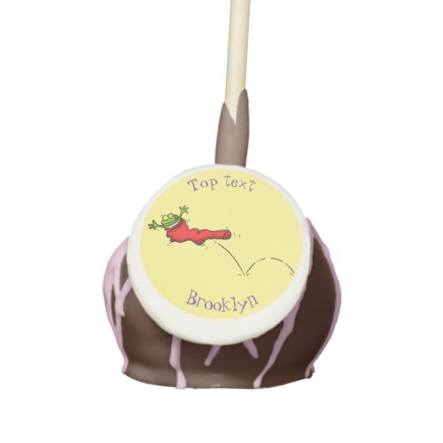 Cute frog in a red sock jumping cartoon cake pops