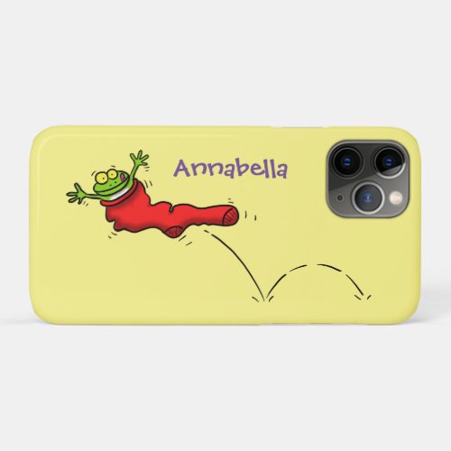 Cute frog in a red sock jumping cartoon iPhone 11 pro case