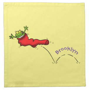 Cute frog in a red sock jumping cartoon cloth napkin