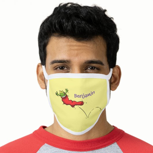 Cute frog in a red sock jumping cartoon face mask (Worn Him)