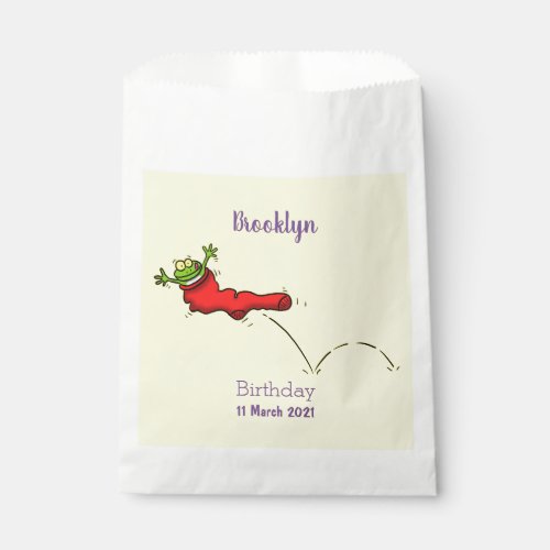 Cute frog in a red sock jumping cartoon favor bag