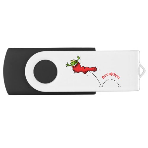 Cute frog in a red sock jumping cartoon flash drive