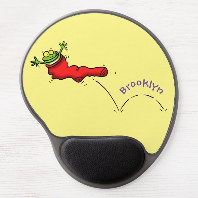 Cute frog in a red sock jumping cartoon gel mouse pad (Front)