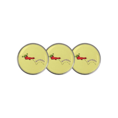 Cute frog in a red sock jumping cartoon golf ball marker