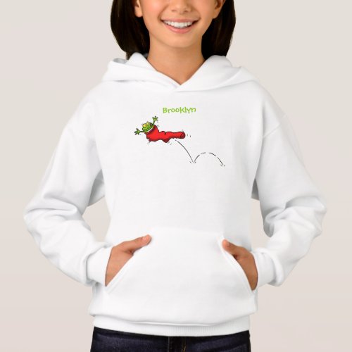 Cute frog in a red sock jumping cartoon hoodie