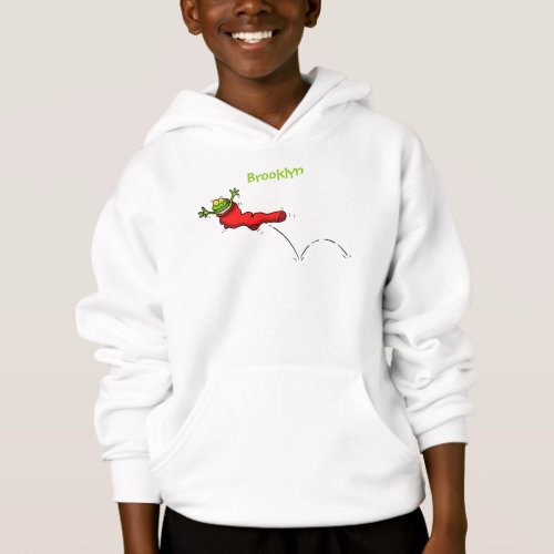 Cute frog in a red sock jumping cartoon hoodie