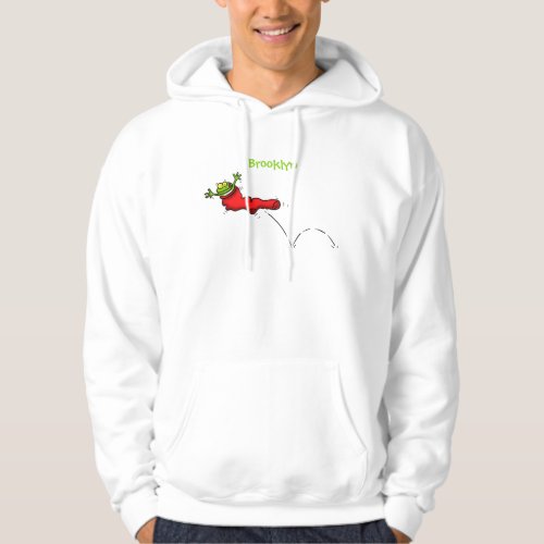 Cute frog in a red sock jumping cartoon hoodie