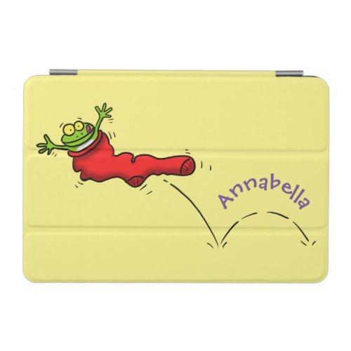 Cute frog in a red sock jumping cartoon iPad mini cover