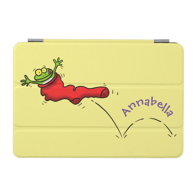 Cute frog in a red sock jumping cartoon iPad mini cover (Horizontal)