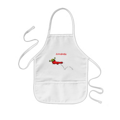 Cute frog in a red sock jumping cartoon kids apron