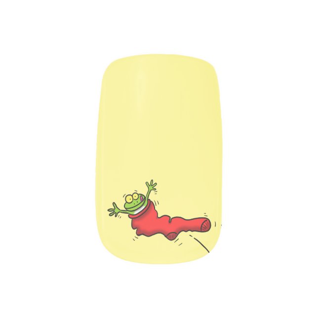 Cute frog in a red sock jumping cartoon minx nail art (Left Thumb)