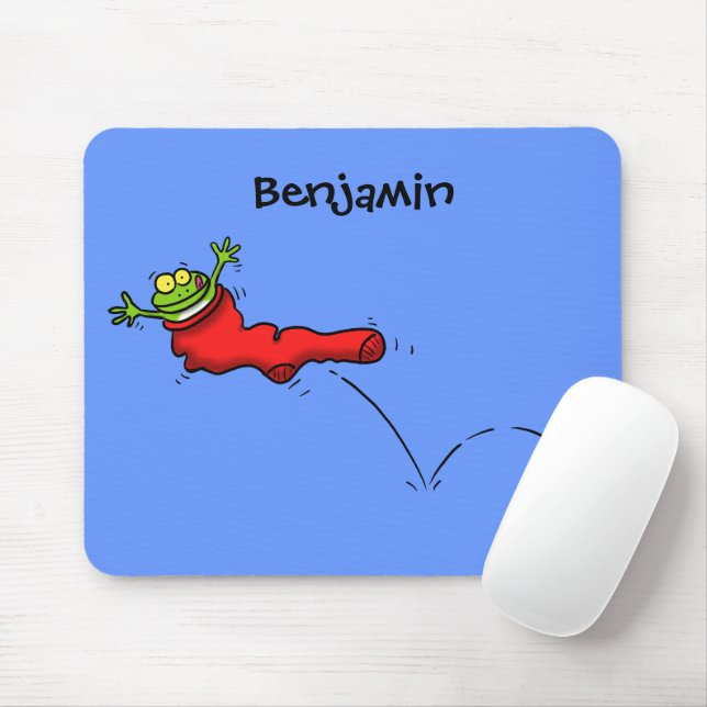 Cute frog in a red sock jumping cartoon mouse pad (With Mouse)