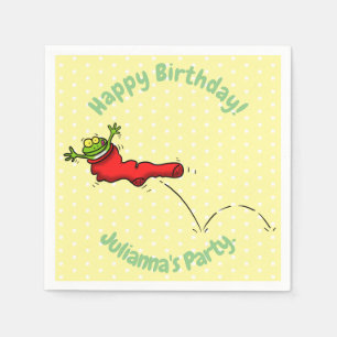 Cute frog in a red sock jumping cartoon napkins