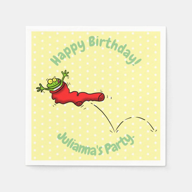 Cute frog in a red sock jumping cartoon napkins (Front)