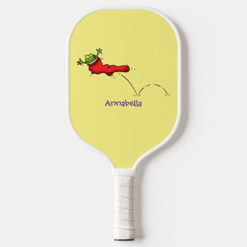 Cute frog in a red sock jumping cartoon  pickleball paddle