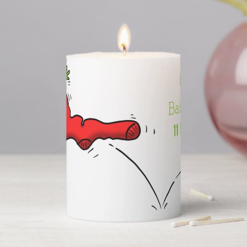 Cute frog in a red sock jumping cartoon pillar candle