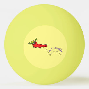 Cute frog in a red sock jumping cartoon ping pong ball