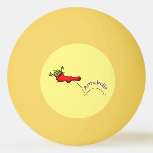 Cute frog in a red sock jumping cartoon ping pong ball