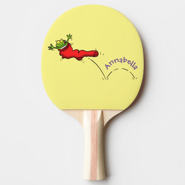 Cute frog in a red sock jumping cartoon ping pong paddle (Front)