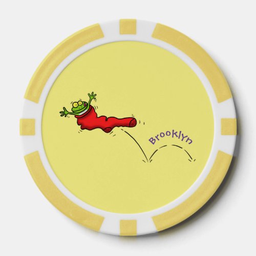 Cute frog in a red sock jumping cartoon poker chips