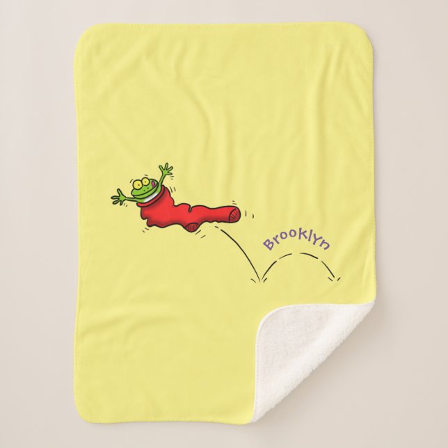 Cute frog in a red sock jumping cartoon  sherpa blanket (Front)