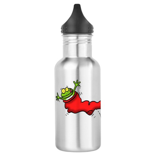Cute frog in a red sock jumping cartoon stainless steel water bottle