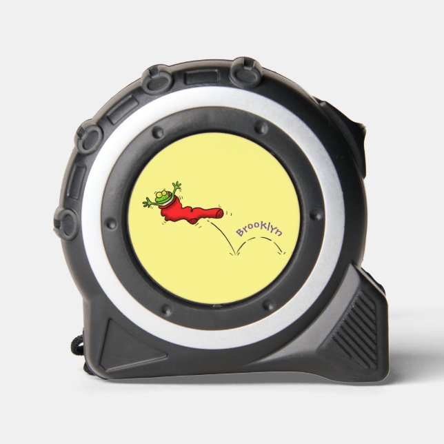 Cute frog in a red sock jumping cartoon tape measure (Front)
