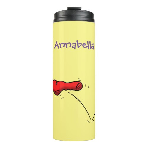 Cute frog in a red sock jumping cartoon thermal tumbler
