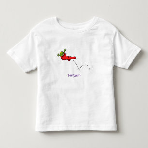 Cute frog in a red sock jumping cartoon toddler t-shirt