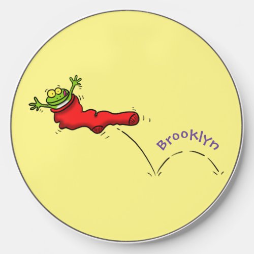 Cute frog in a red sock jumping cartoon wireless charger 
