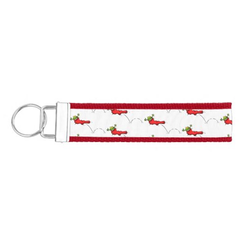 Cute frog in a red sock jumping cartoon wrist keychain