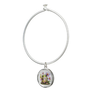 Cute Frog in Flowers Bangle Bracelet