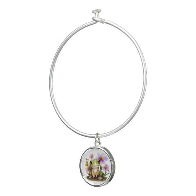 Cute Frog in Flowers Bangle Bracelet (3/4)
