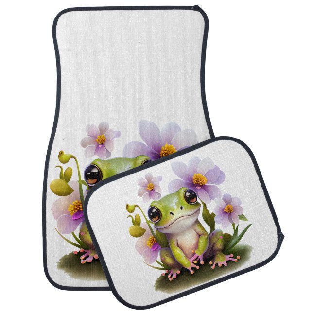 Cute Frog in Flowers Car Floor Mat (Set)