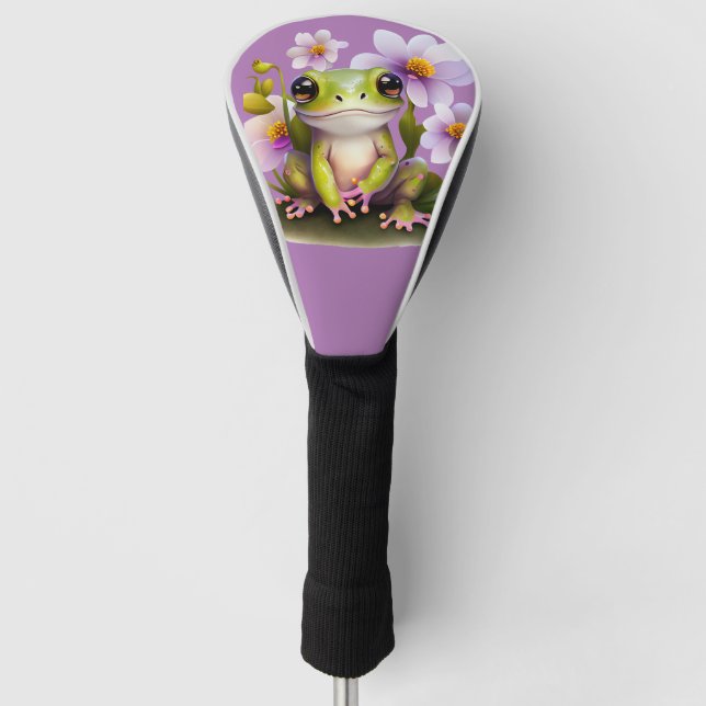 Cute Frog in Flowers Golf Head Cover (Front)