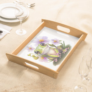 Cute Frog in Flowers Serving Tray