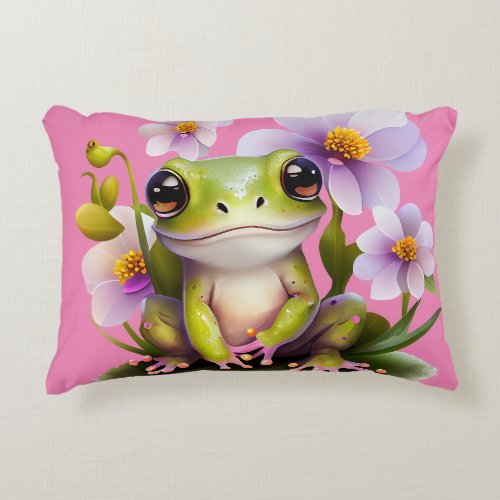 Cute Frog in Flowers Sofa Accent Pillow