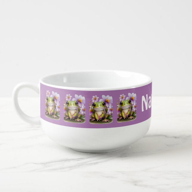 Cute Frog in Flowers Soup Mug (Right)