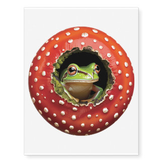 Cute Frog in Mushroom – Whimsical Cottagecore Frog Temporary Tattoos