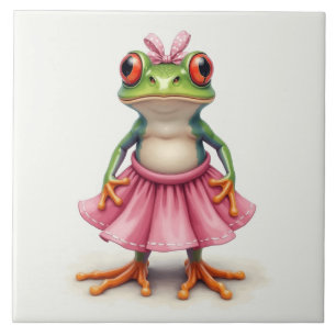 Cute Frog in Pink Ceramic Tile
