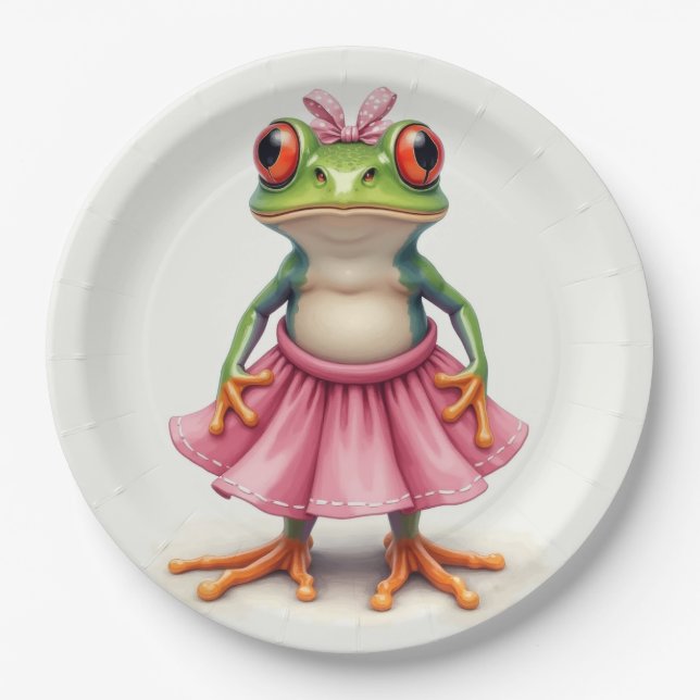 Cute Frog in Pink Paper Plates (Front)
