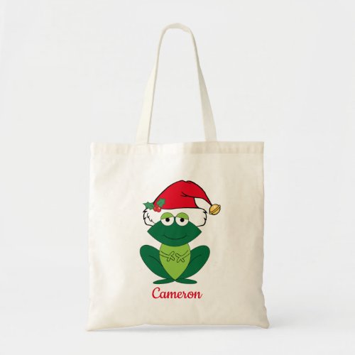 Cute Frog in Santa Hat Custom Kids Christmas Tote Bag