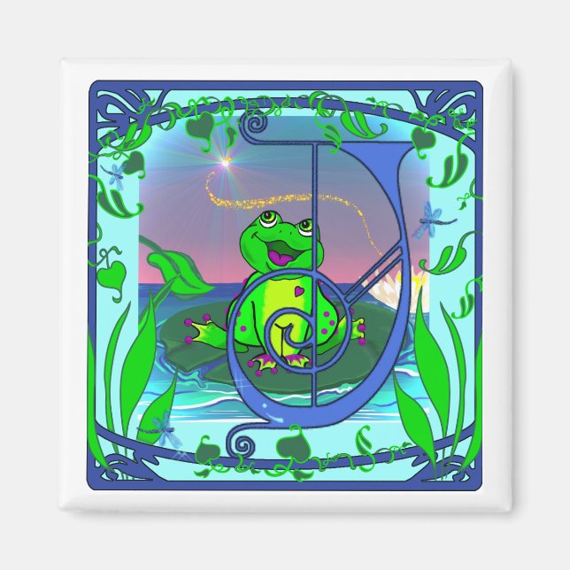 Cute Frog Initial J Magnet (Front)